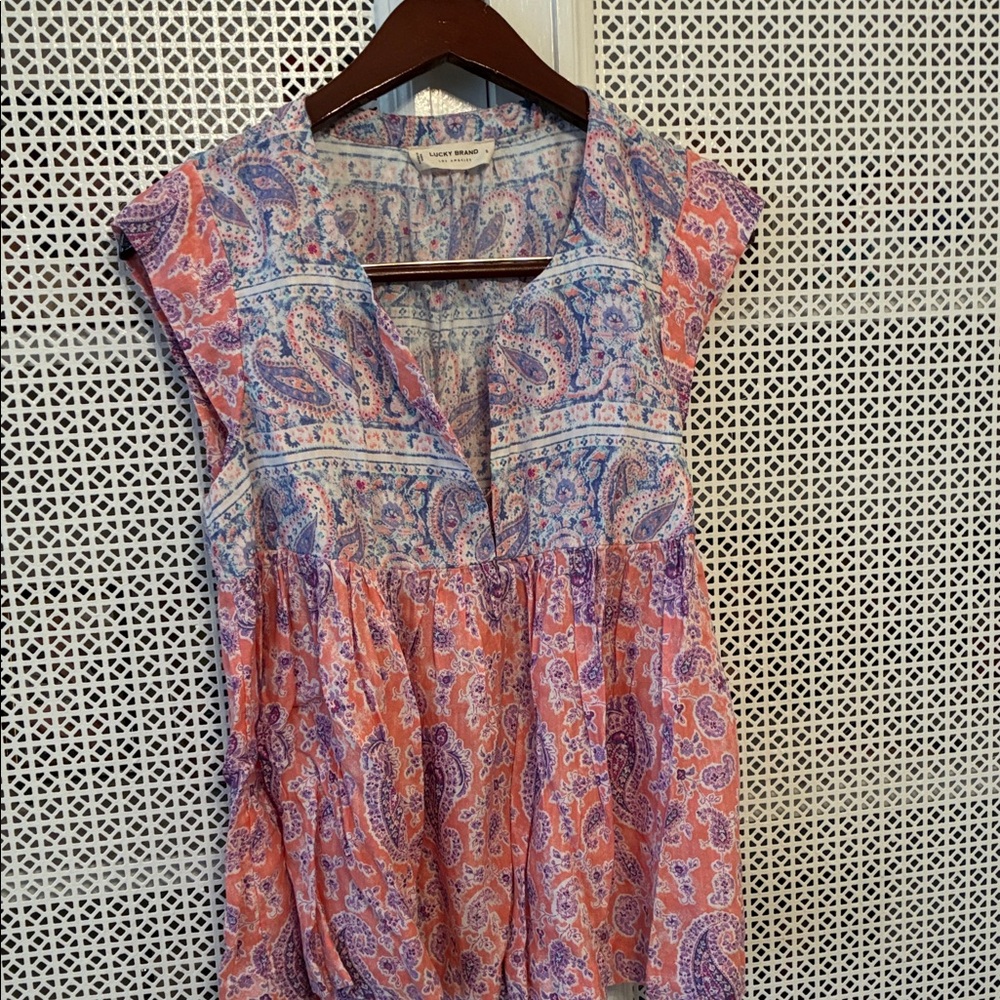 Lucky Brand Pink and Blue Paisley Blouse